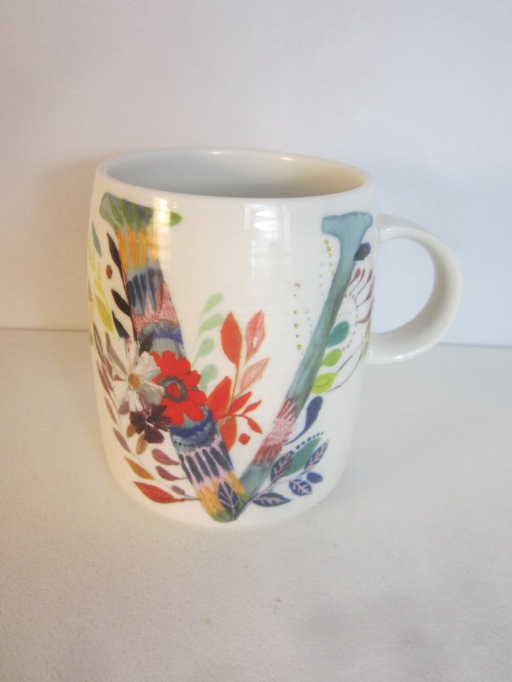 Anthropologie Starla M Halfmann Monogram “K” Coffee Mug Floral Cup Tea Ceramic